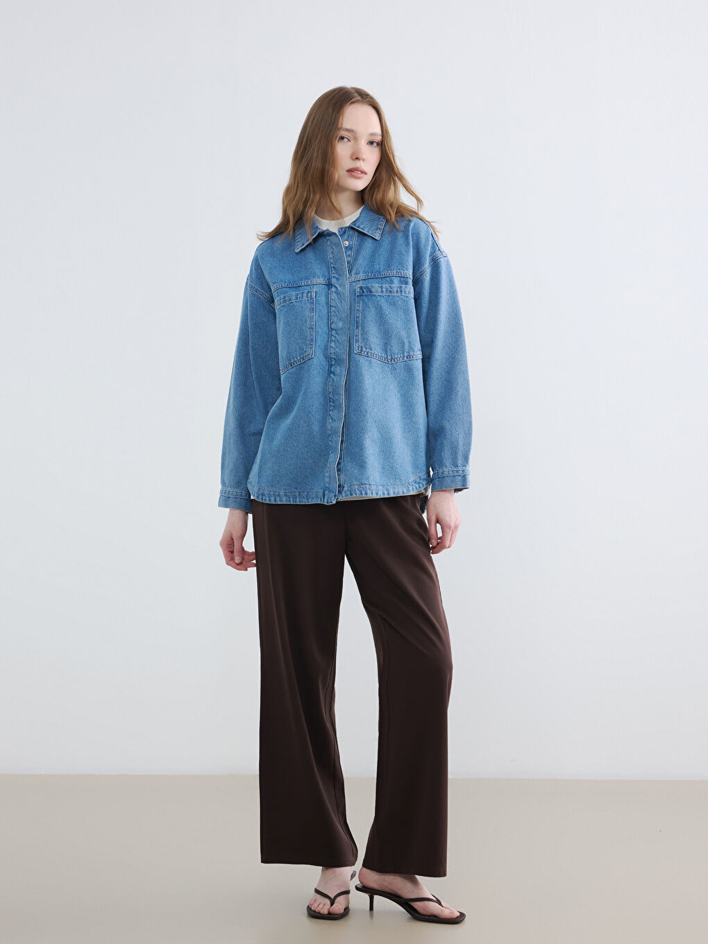 İndigo Gömlek Yaka Kadın Jean Ceket-1