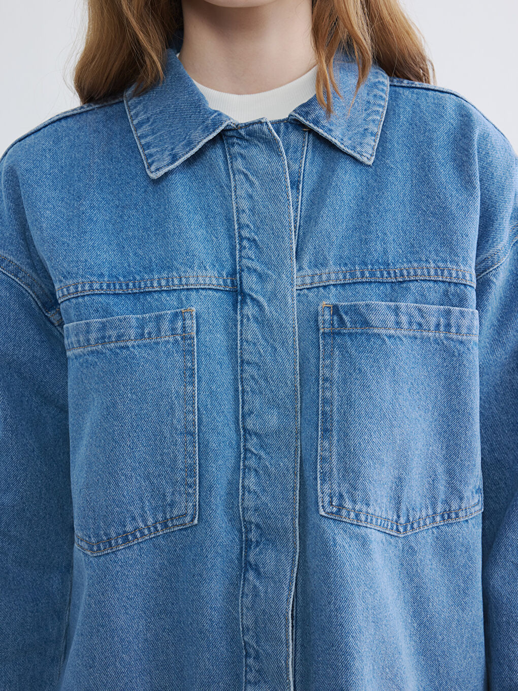 İndigo Gömlek Yaka Kadın Jean Ceket-2