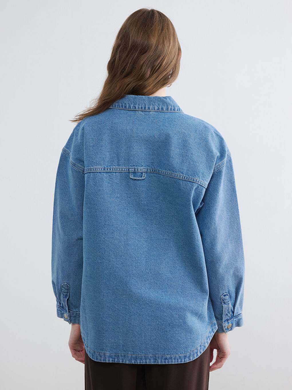 İndigo Gömlek Yaka Kadın Jean Ceket-3