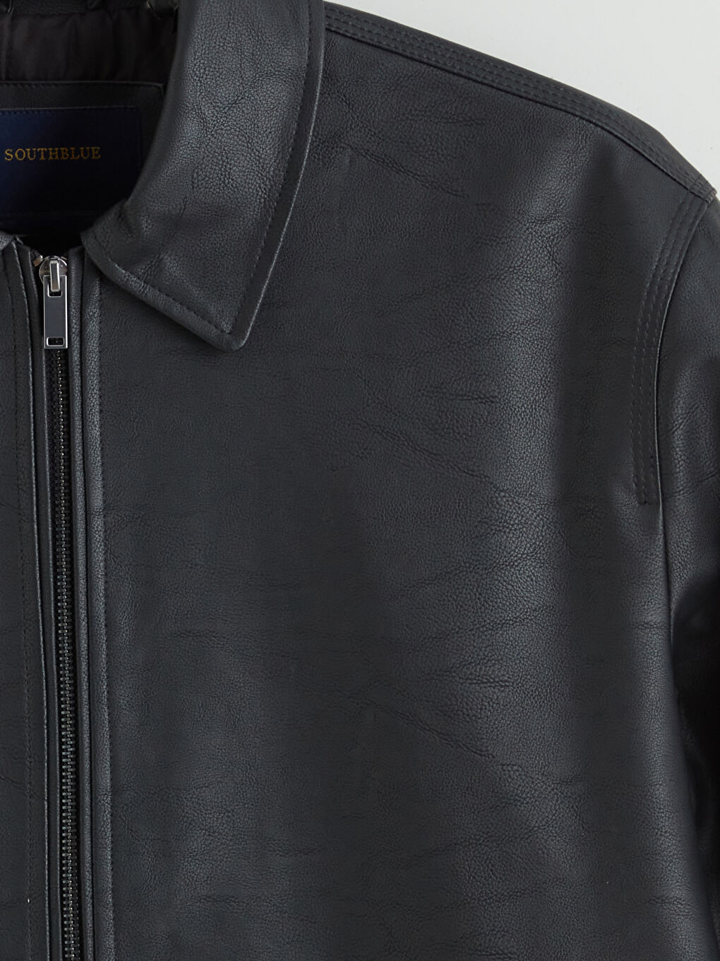 Siyah Standart Kalıp Erkek Deri Görünümlü Mont-6