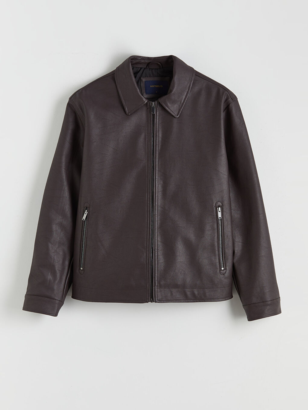 Kahverengi Standart Kalıp Erkek Deri Görünümlü Mont-5