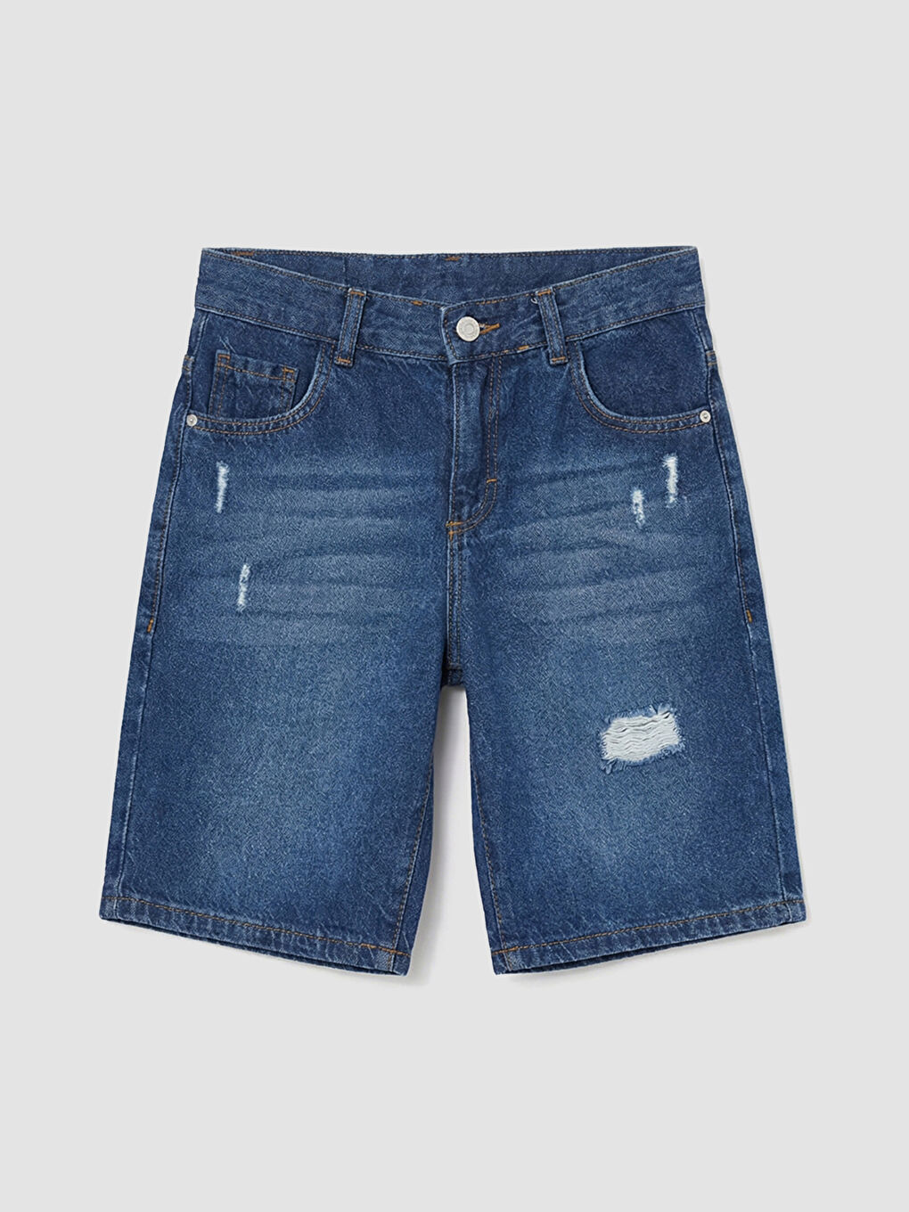 İndigo Yırtık Detaylı Erkek Çocuk Jean Şort