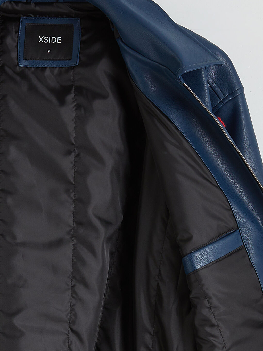 Lacivert Rahat Kalıp Nakışlı Erkek Deri Görünümlü Mont-6