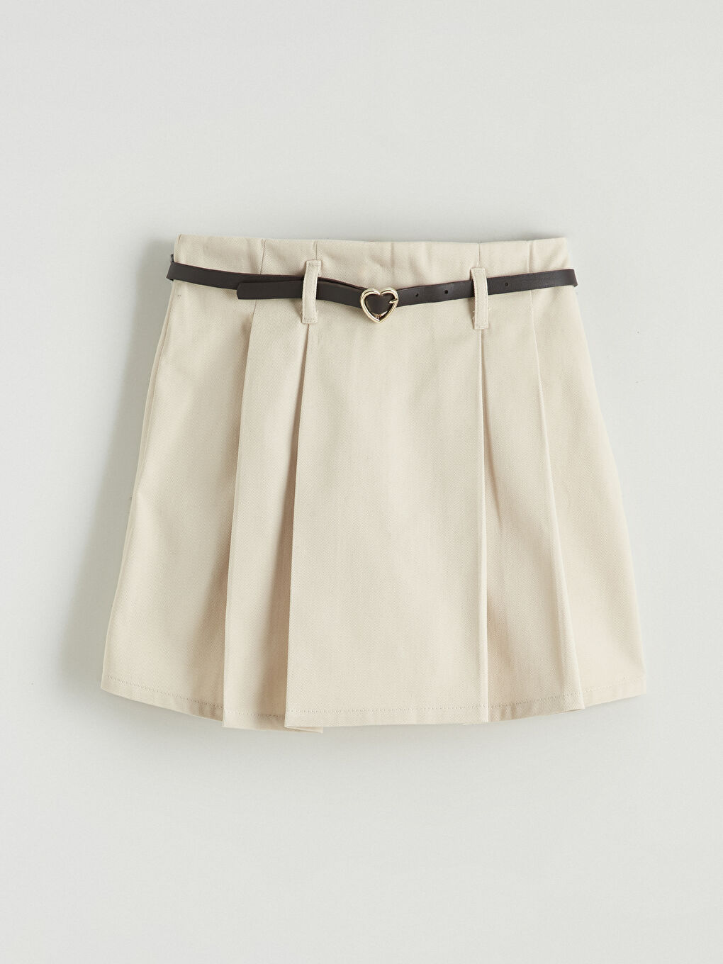 Bej Pileli Kız Çocuk Şort Etek