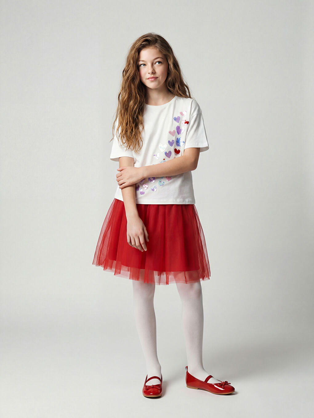 Kırmızı Beli Lastikli Kız Çocuk Tütü Etek