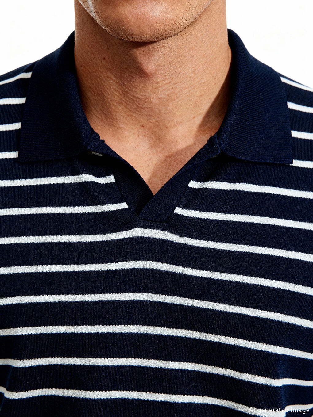 Lacivert Polo Yaka Çizgili Erkek Triko Kazak-3