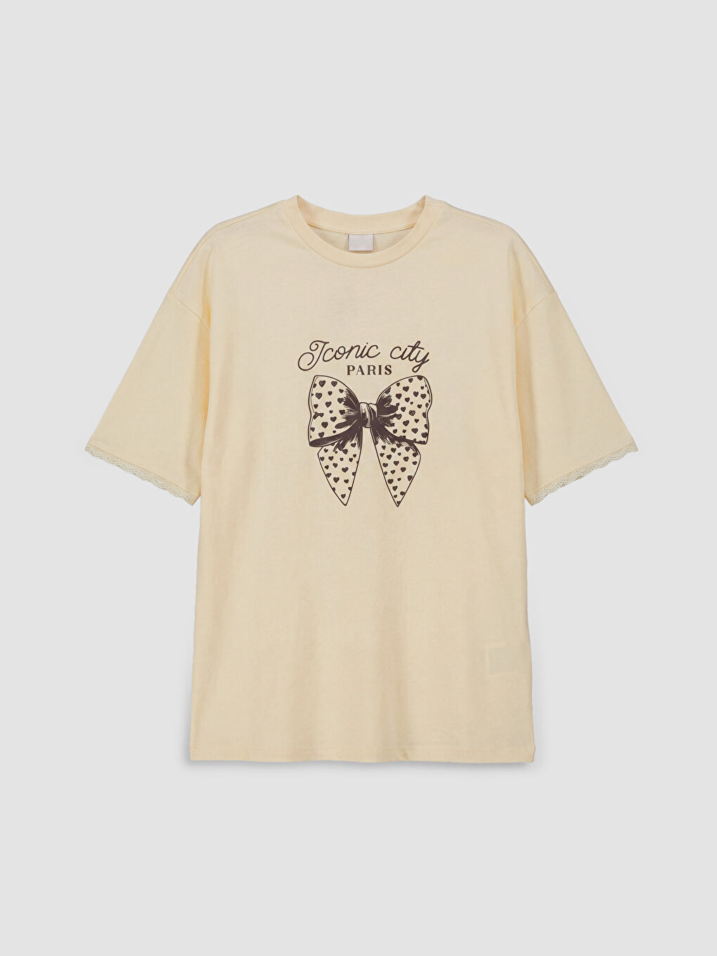 Sarı Bisiklet Yaka Fiyonk Baskılı Kız Çocuk Tişört