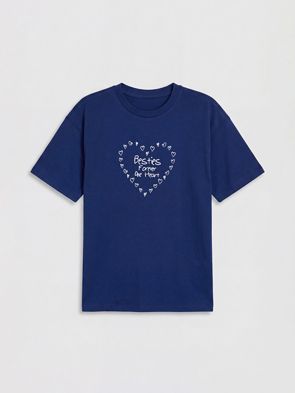 Lacivert Bisiklet Yaka Baskılı Kız Çocuk Tişört