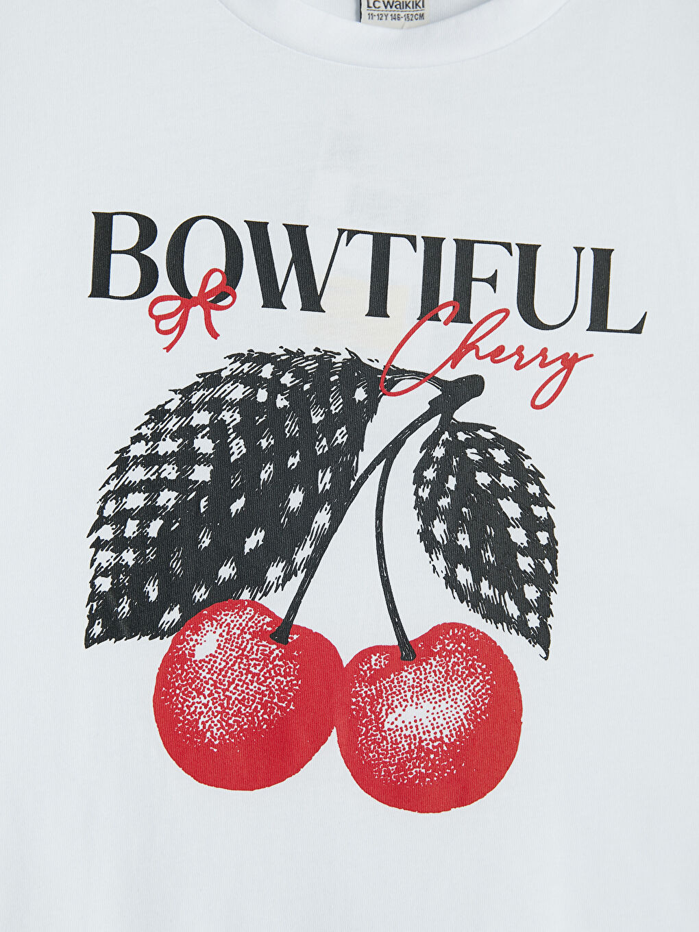 Beyaz Bisiklet Yaka Baskılı Kız Çocuk Tişört-2