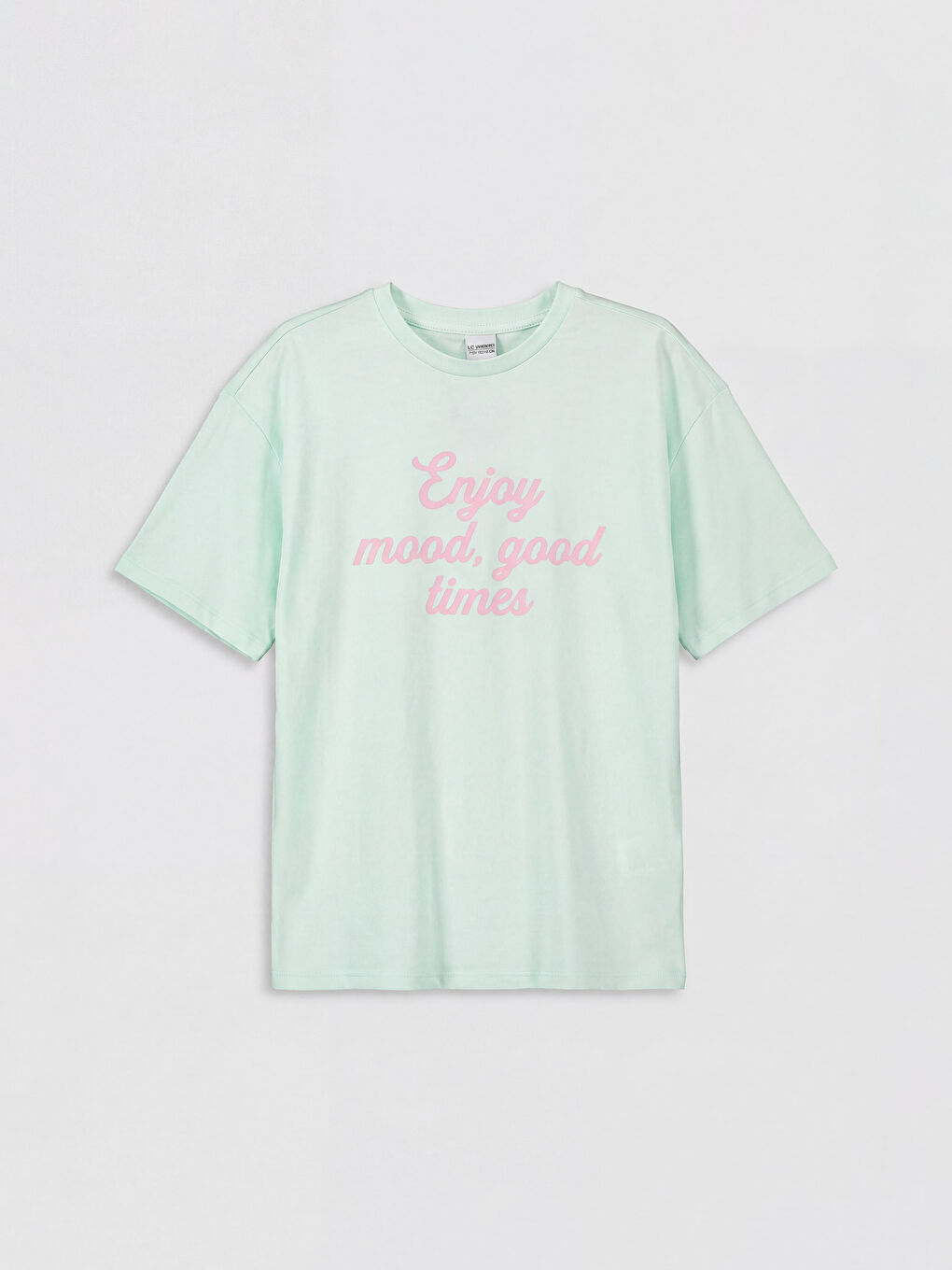 Yeşil Bisiklet Yaka Slogan Baskılı Kız Çocuk Tişört