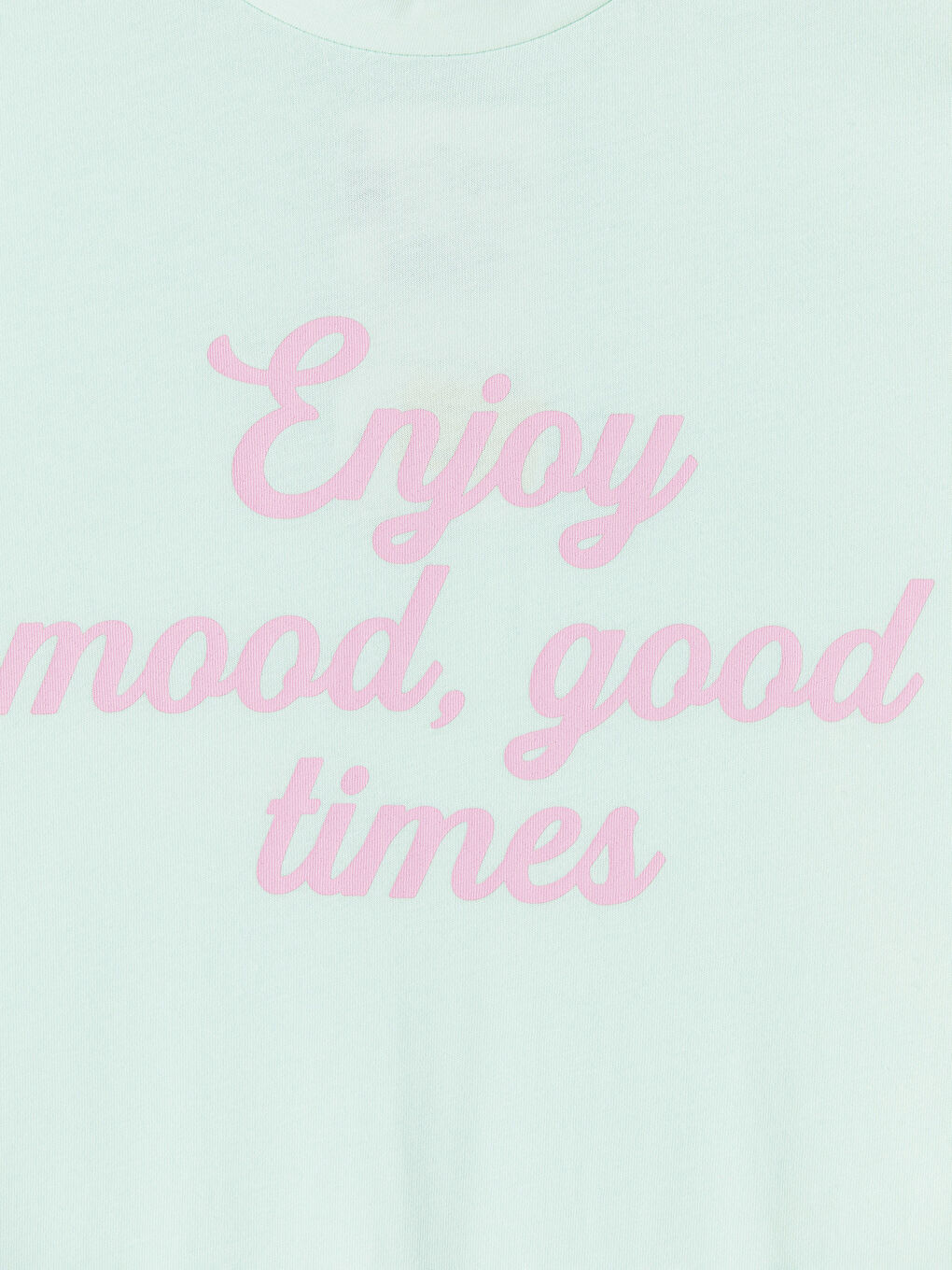 Yeşil Bisiklet Yaka Slogan Baskılı Kız Çocuk Tişört-2