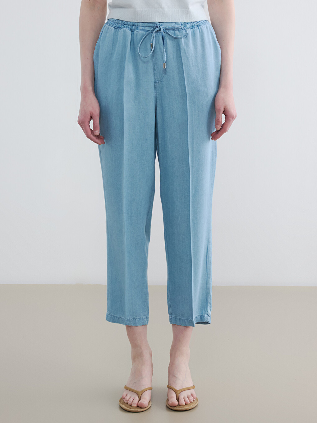 İndigo Beli Lastikli Mom Fit Kadın Jean Pantolon-1