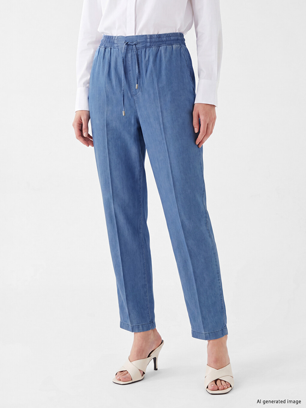 İndigo Beli Lastikli Mom Fit Kadın Jean Pantolon-1