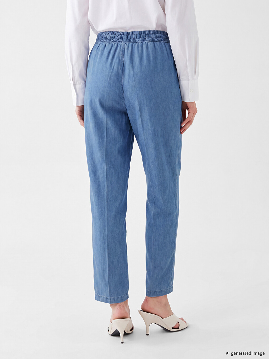 İndigo Beli Lastikli Mom Fit Kadın Jean Pantolon-3
