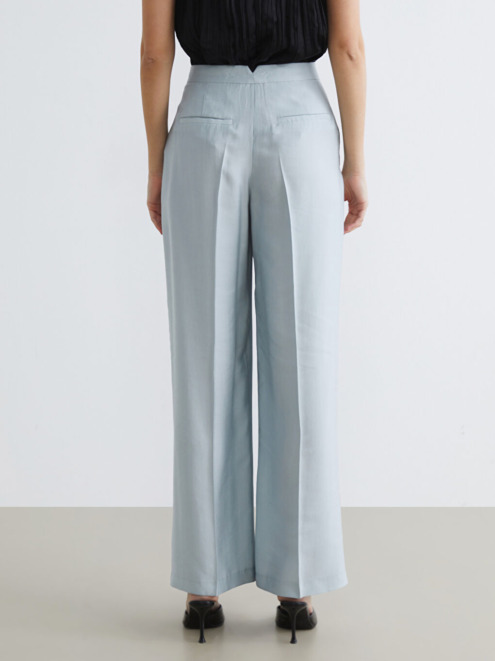 Mavi Yüksek Bel Geniş Paça Kadın Pantolon-3