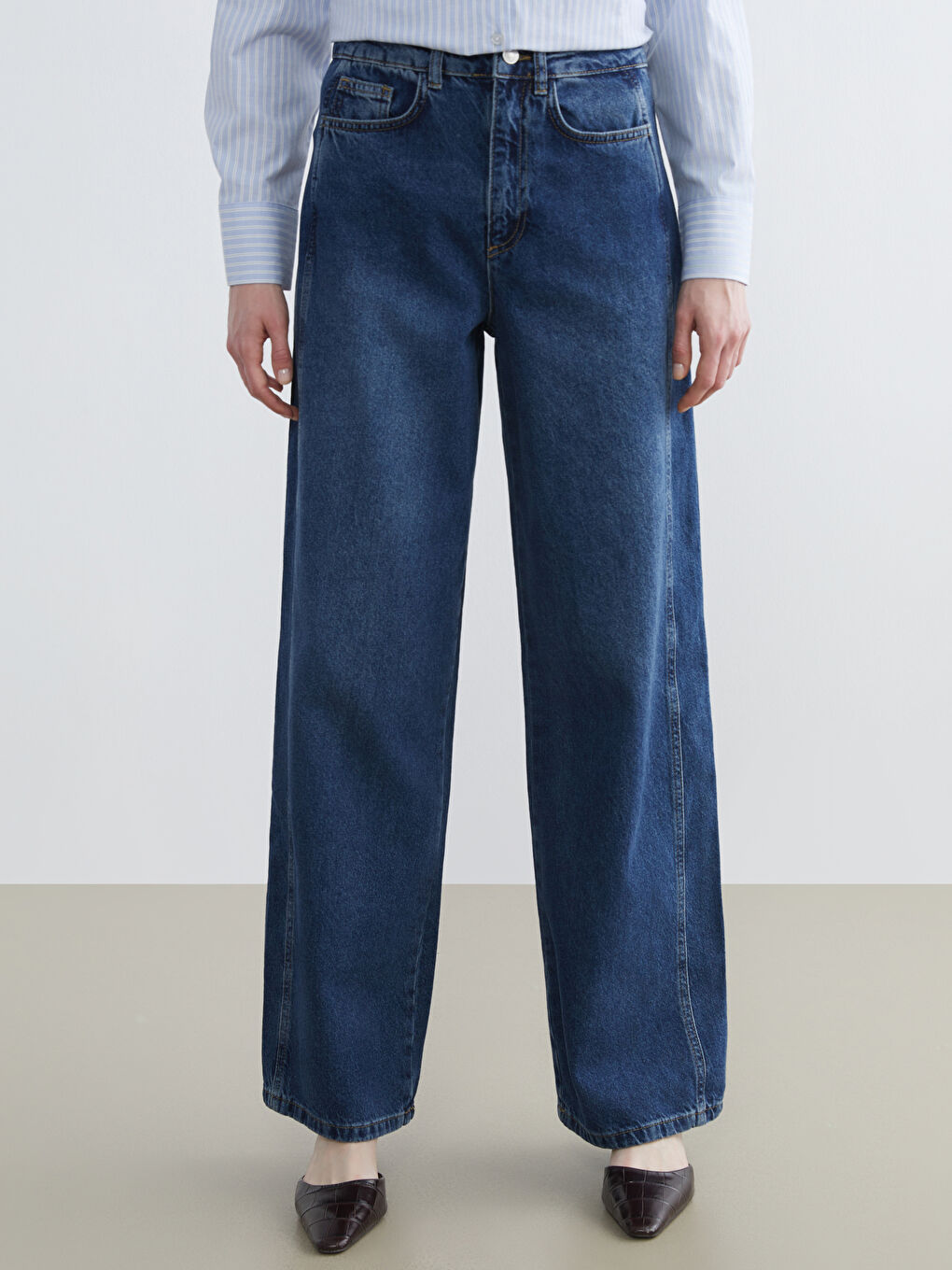 İndigo Baggy Fit Kadın Jean Pantolon-1