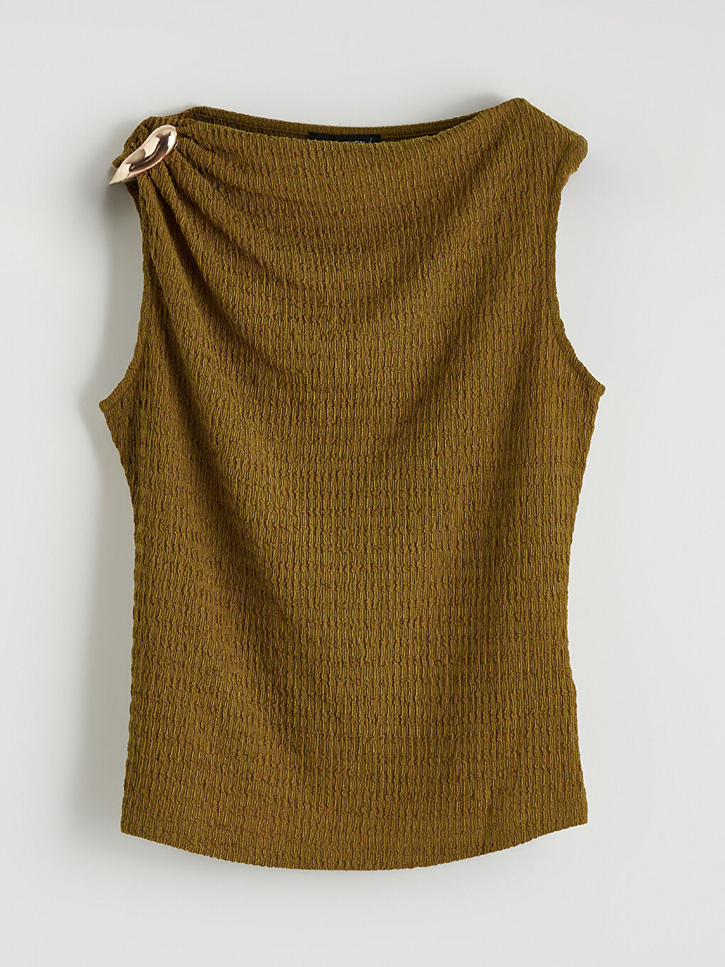 Kayık Yaka Dokulu Büzgülü Bluz-4