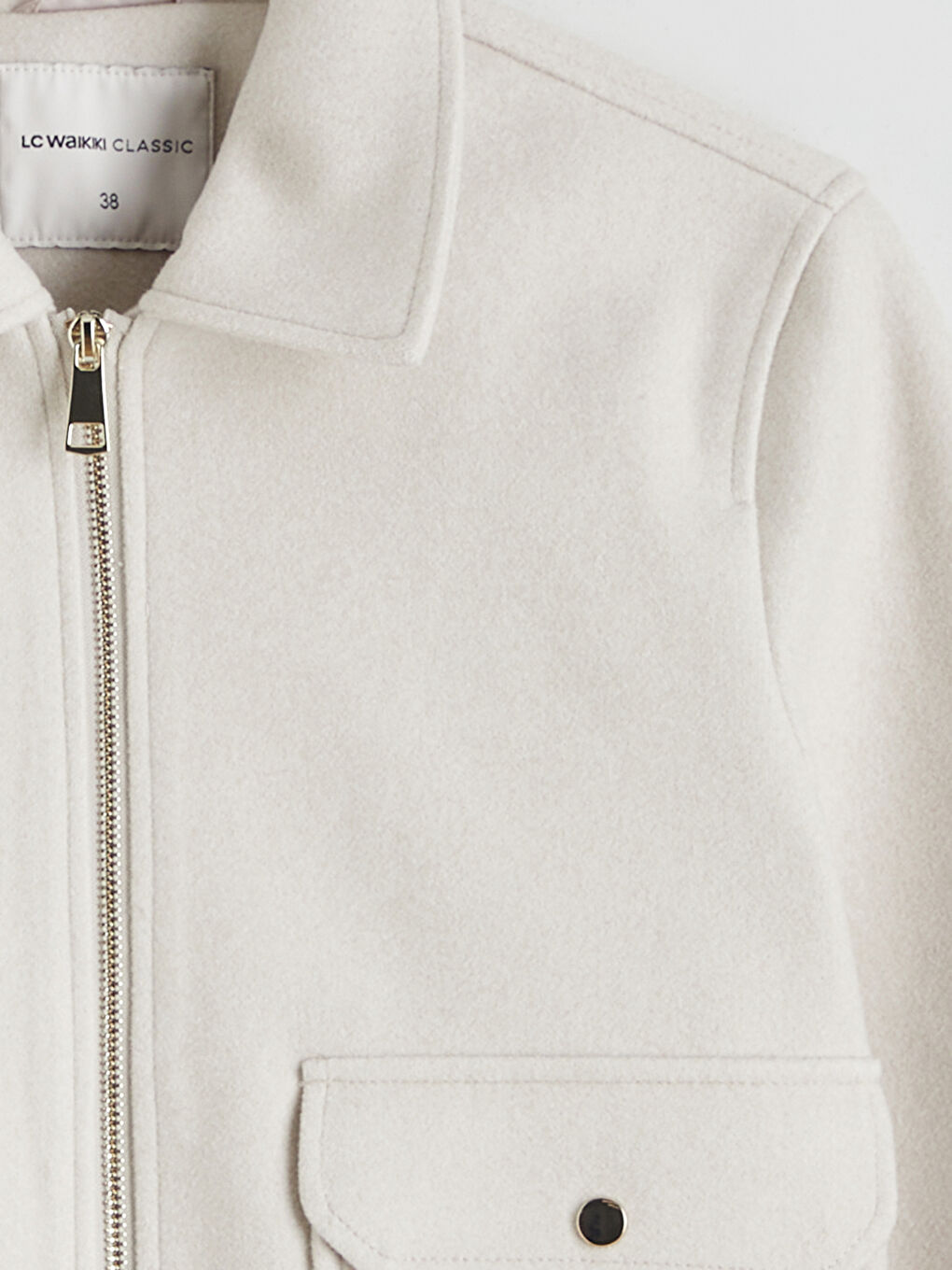 Ekru Gömlek Yaka Kadın Kaşe Ceket-7