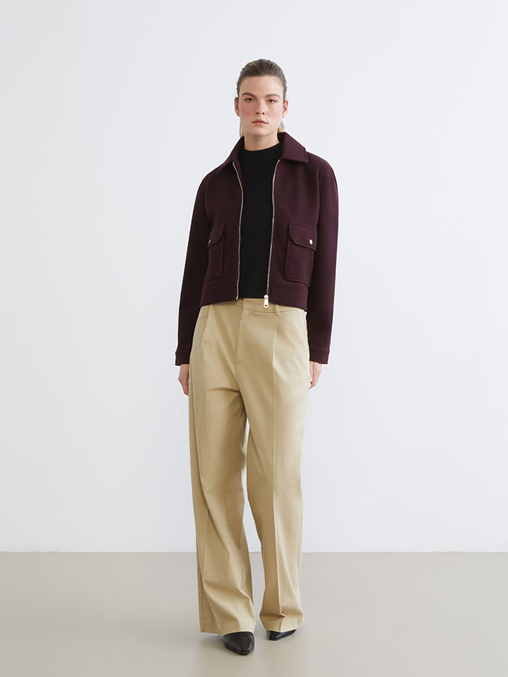 Mürdüm Gömlek Yaka Kadın Kaşe Ceket-1