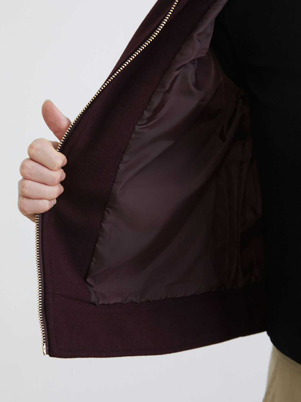 Mürdüm Gömlek Yaka Kadın Kaşe Ceket-3