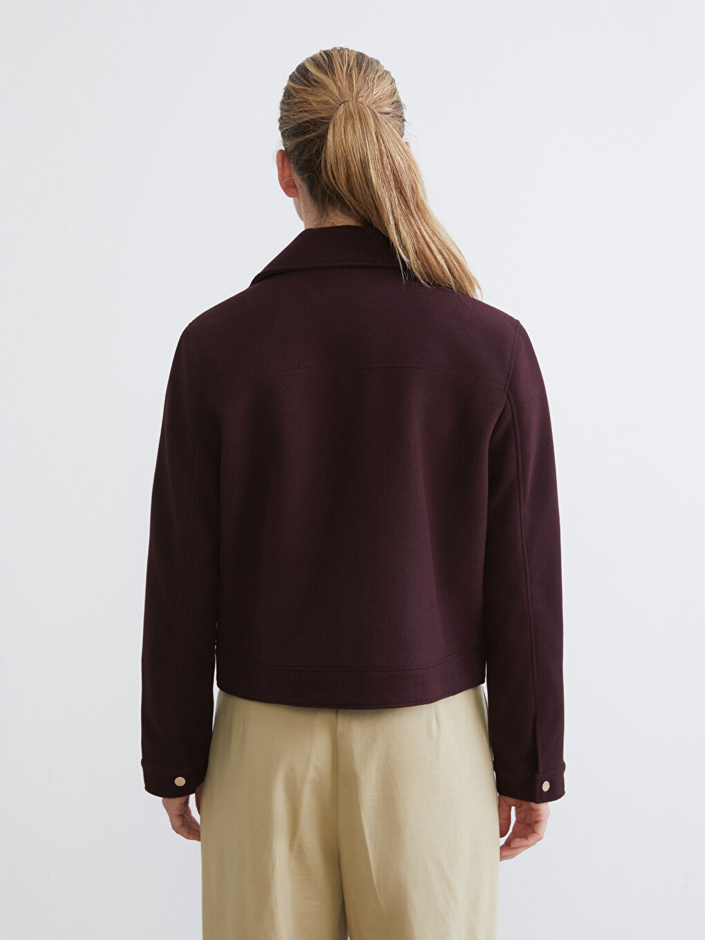 Mürdüm Gömlek Yaka Kadın Kaşe Ceket-4