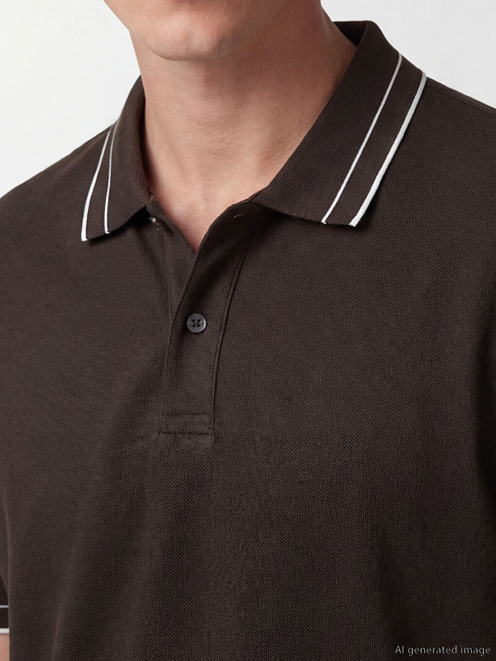 Kahverengi Polo Yaka Dokulu Erkek Tişört-2