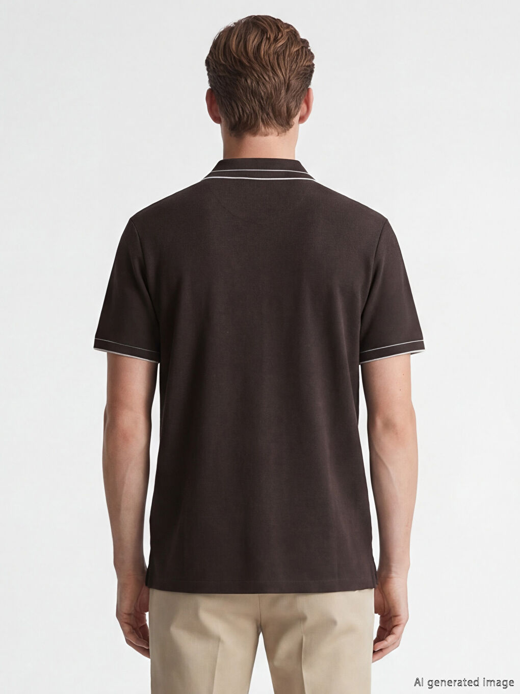 Kahverengi Polo Yaka Dokulu Erkek Tişört-3