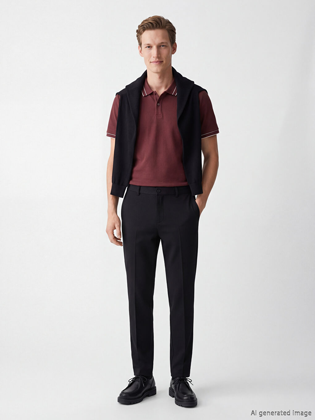 Mürdüm Polo Yaka Dokulu Erkek Tişört-1