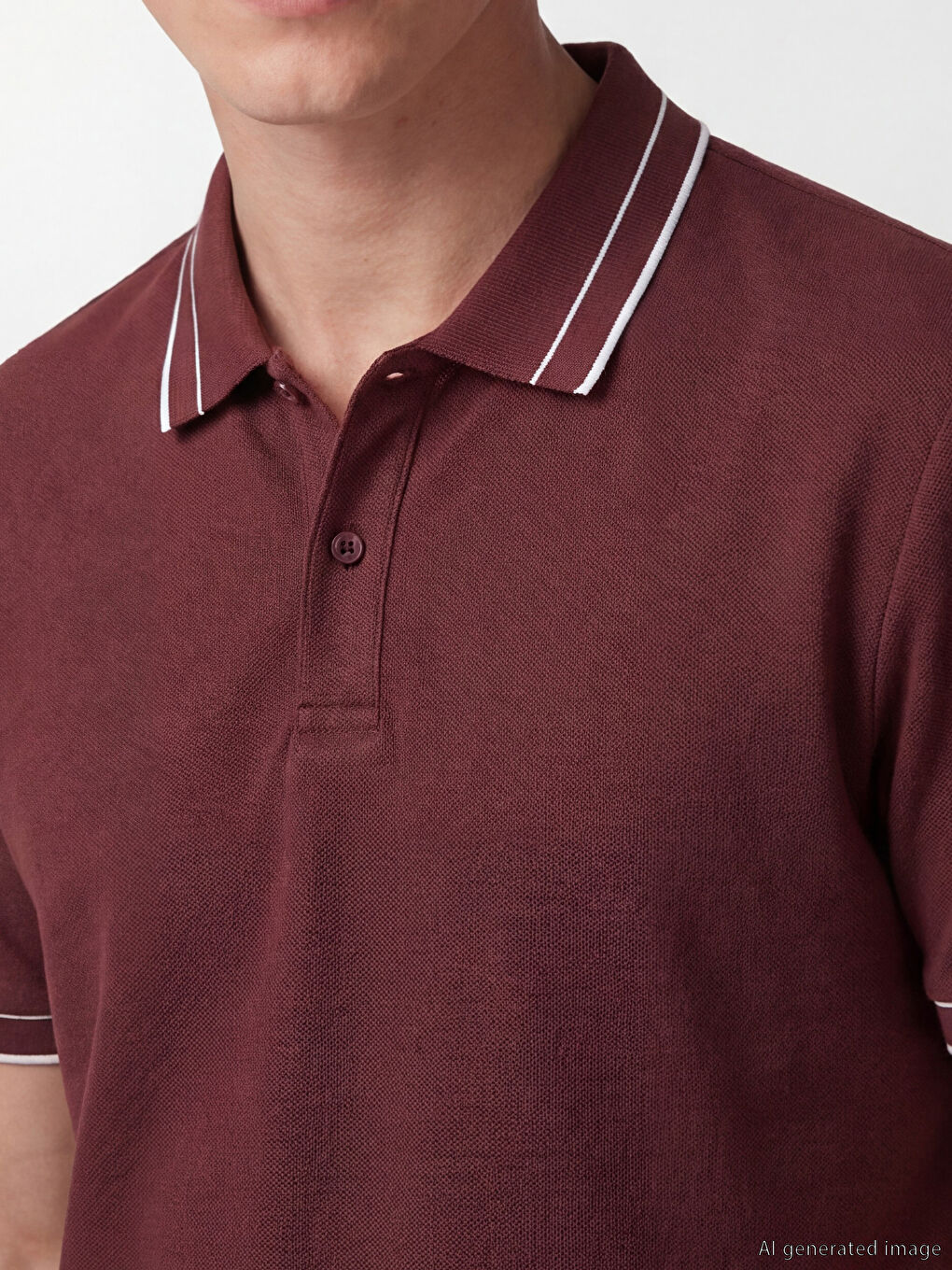 Mürdüm Polo Yaka Dokulu Erkek Tişört-2