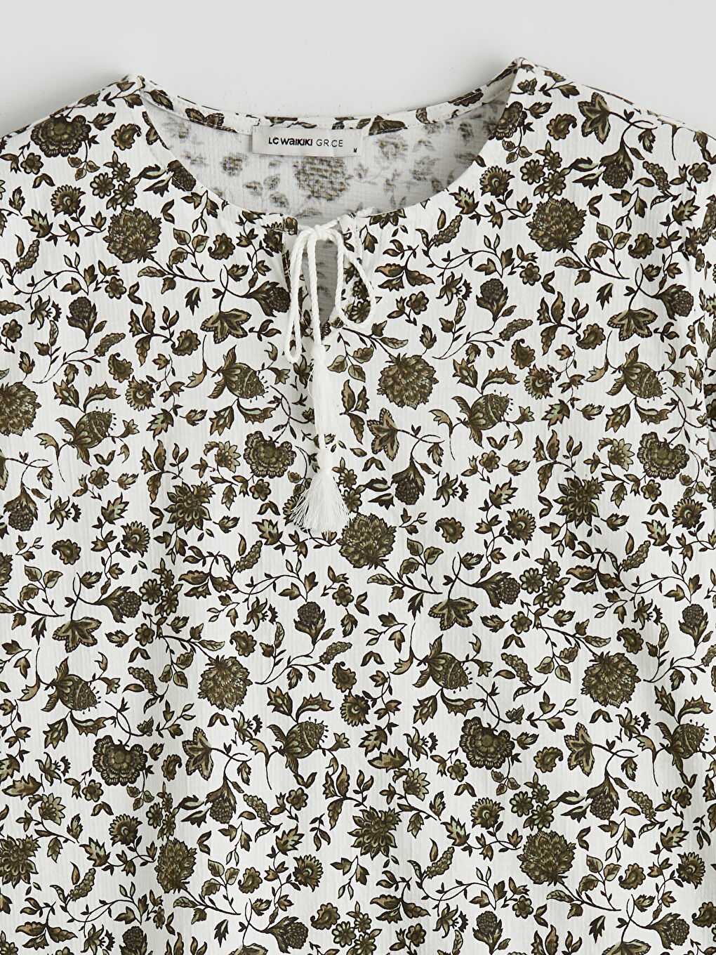 Yeşil Bağlamalı Yaka Çiçekli Bluz-5