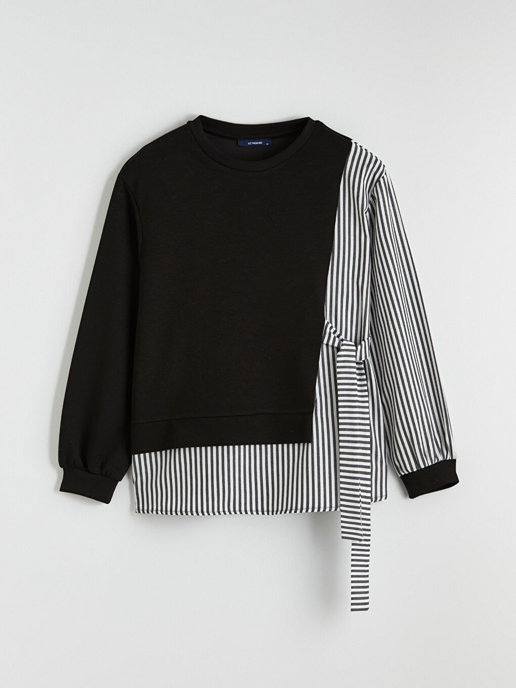 Siyah Fiyonklu Çizgili Kadın Sweatshirt Tunik-4