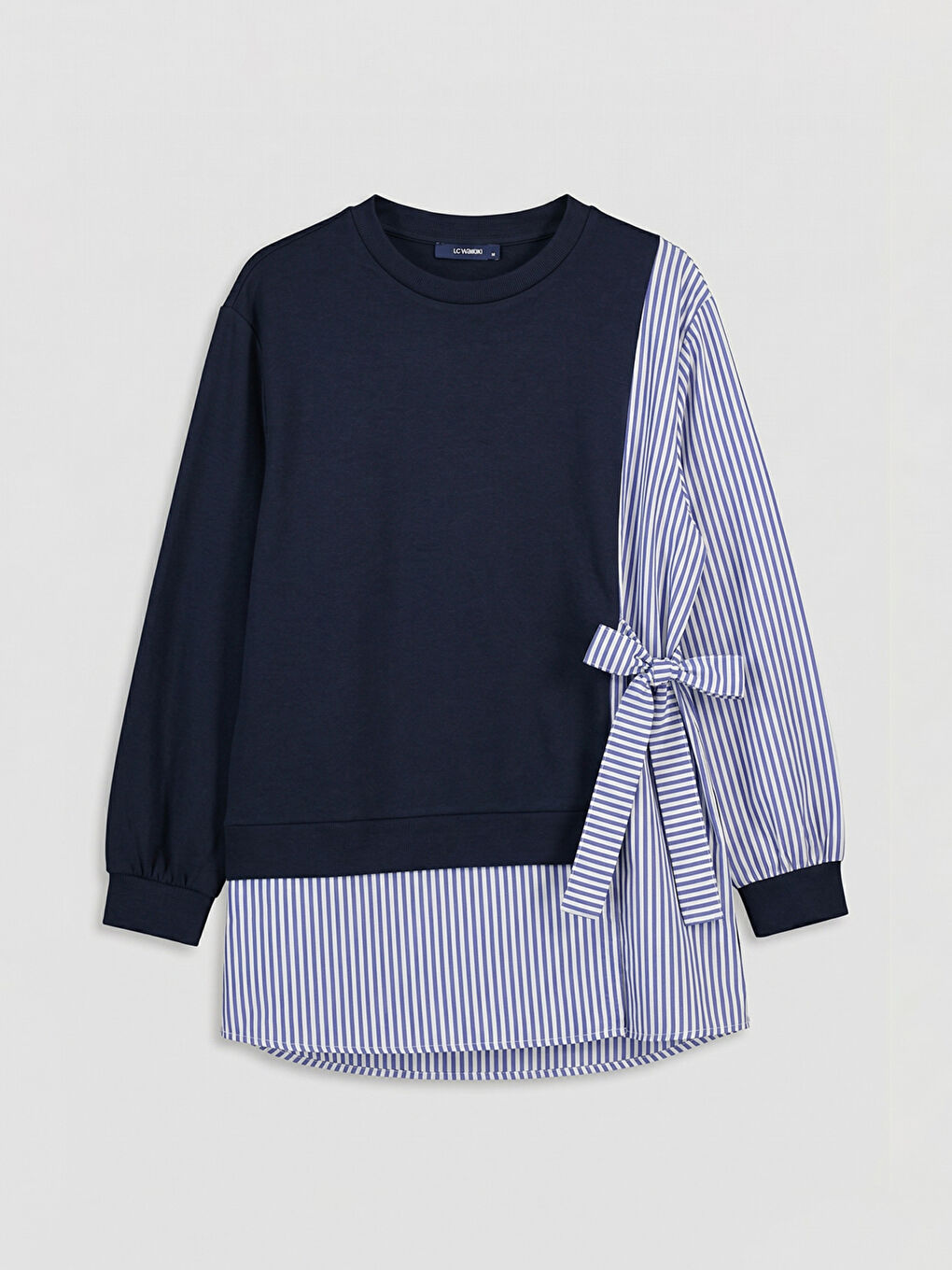 Lacivert Fiyonklu Çizgili Kadın Sweatshirt Tunik-4