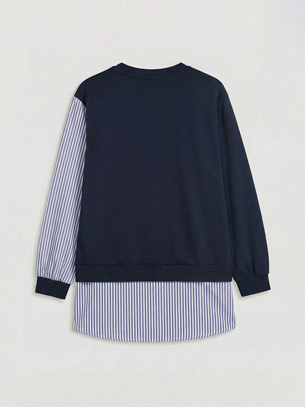 Lacivert Fiyonklu Çizgili Kadın Sweatshirt Tunik-5