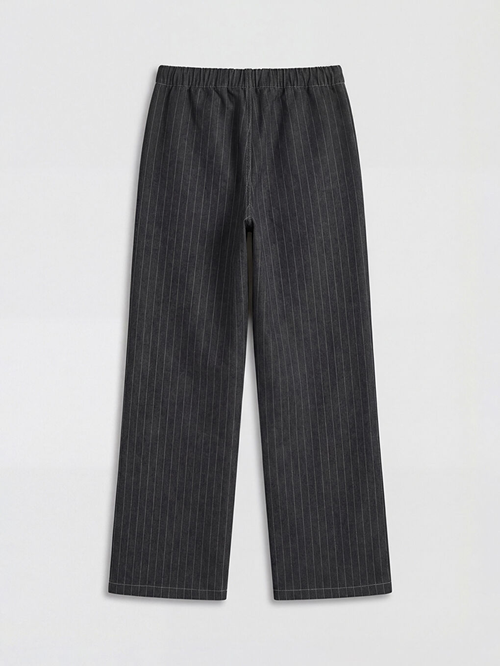 Siyah Beli Lastikli Çizgili Wideleg Kadın Jean Pantolon-5