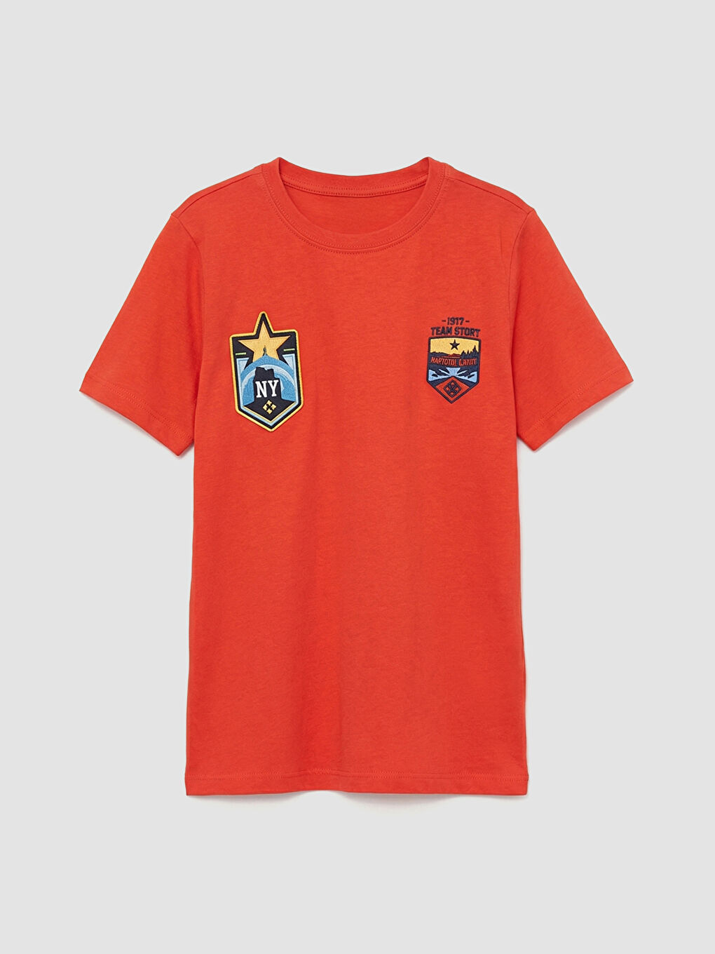 Turuncu Bisiklet Yaka Nakışlı Erkek Çocuk Tişört