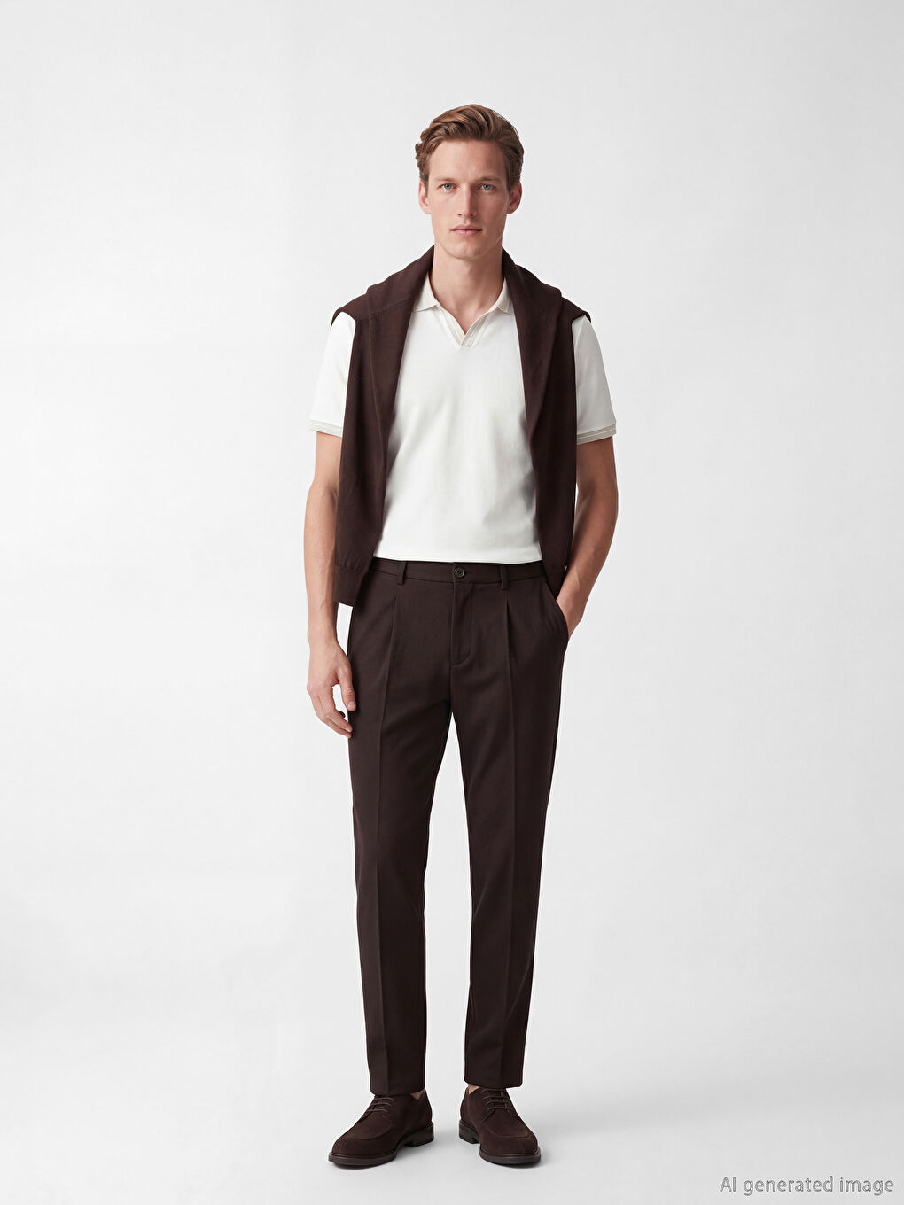 Beyaz  Polo Yaka Strüktürlü Erkek Tişört-1