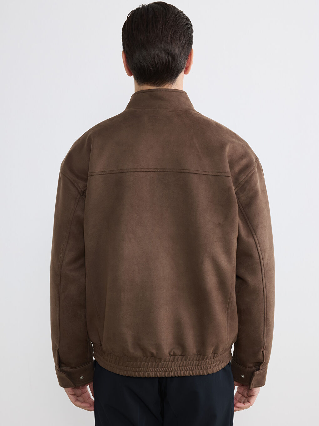 Kahverengi Standart Kalıp Dik Yaka Erkek Süet Mont-6