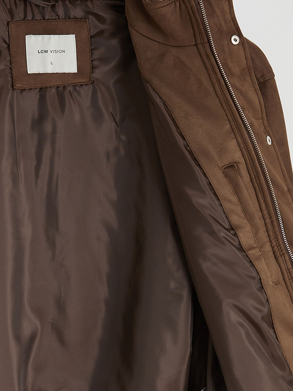 Kahverengi Standart Kalıp Dik Yaka Erkek Süet Mont-1