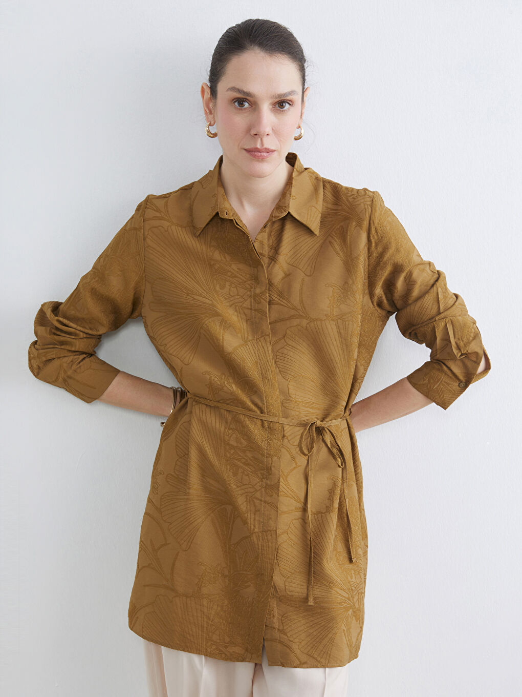 Haki Desenli Kadın Gömlek Tunik