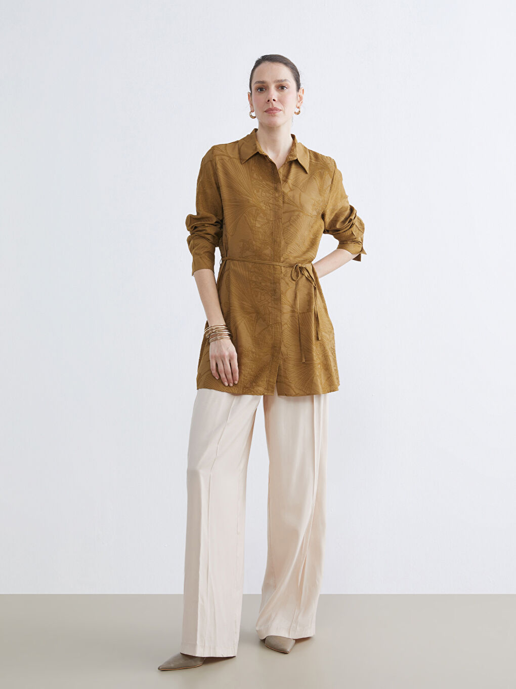 Haki Desenli Kadın Gömlek Tunik-1