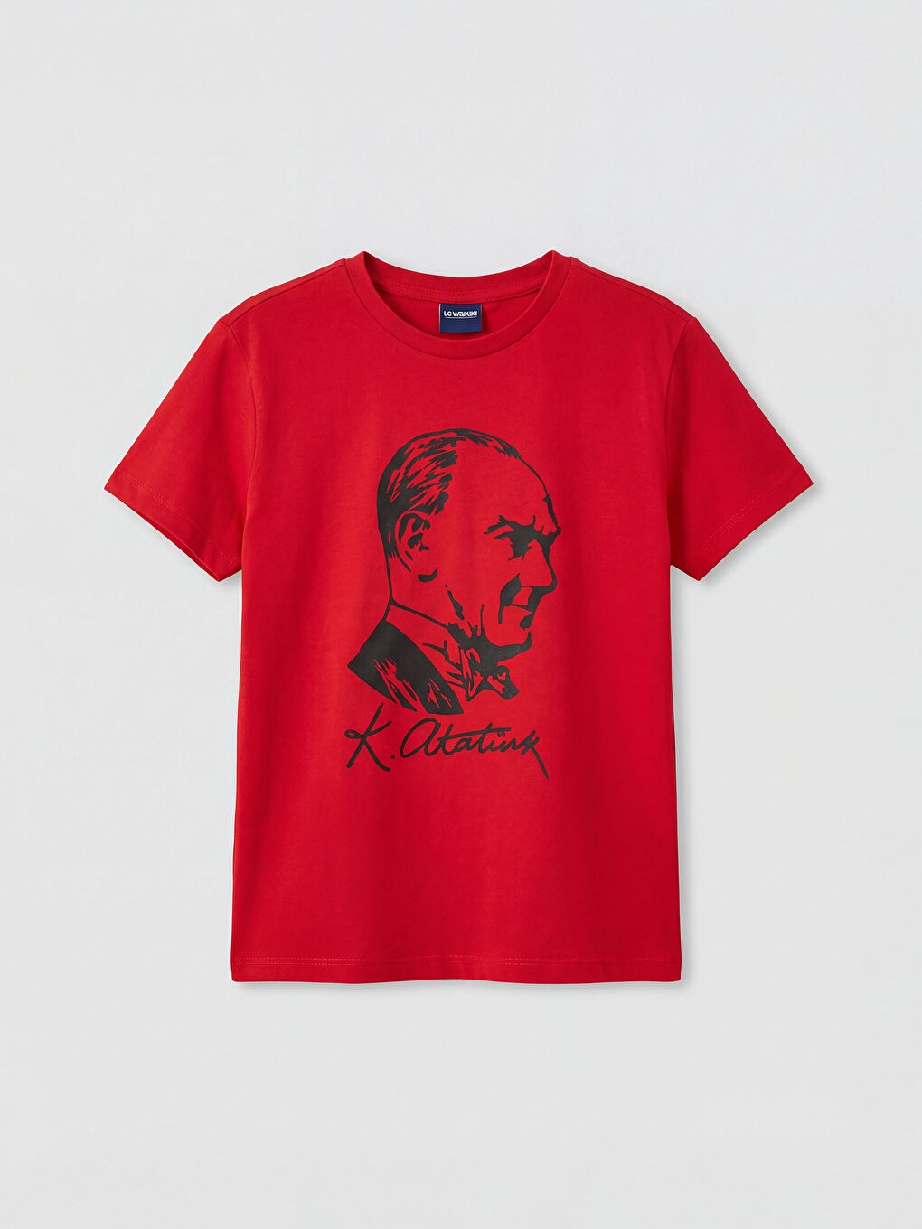 Kırmızı Bisiklet Yaka Atatürk Baskılı Kız Çocuk Tişört
