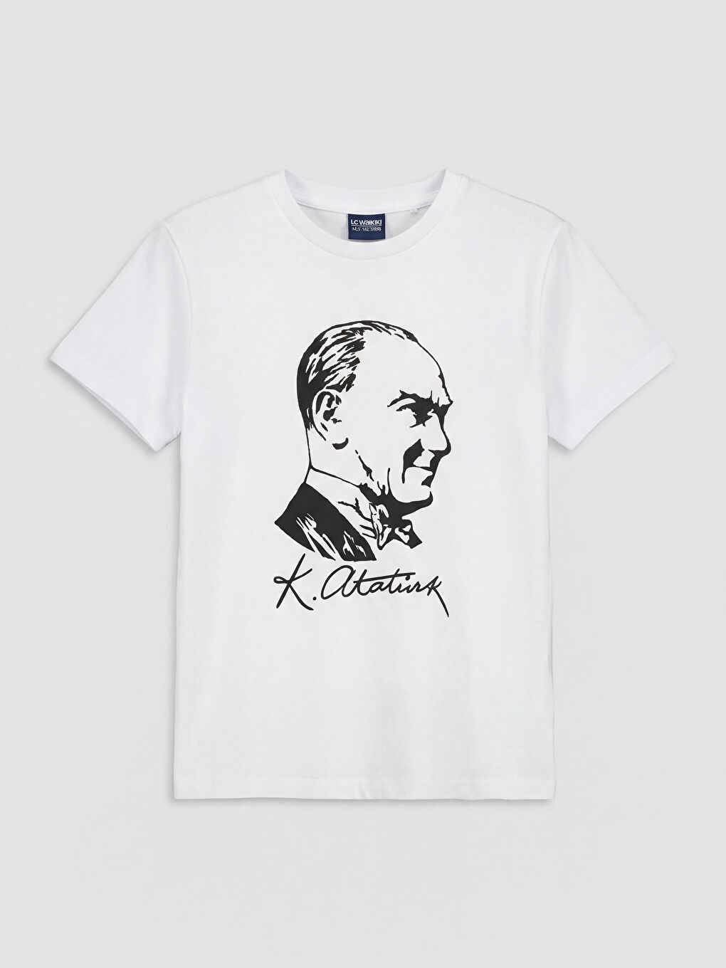 Beyaz Bisiklet Yaka Atatürk Baskılı Kız Çocuk Tişört-1