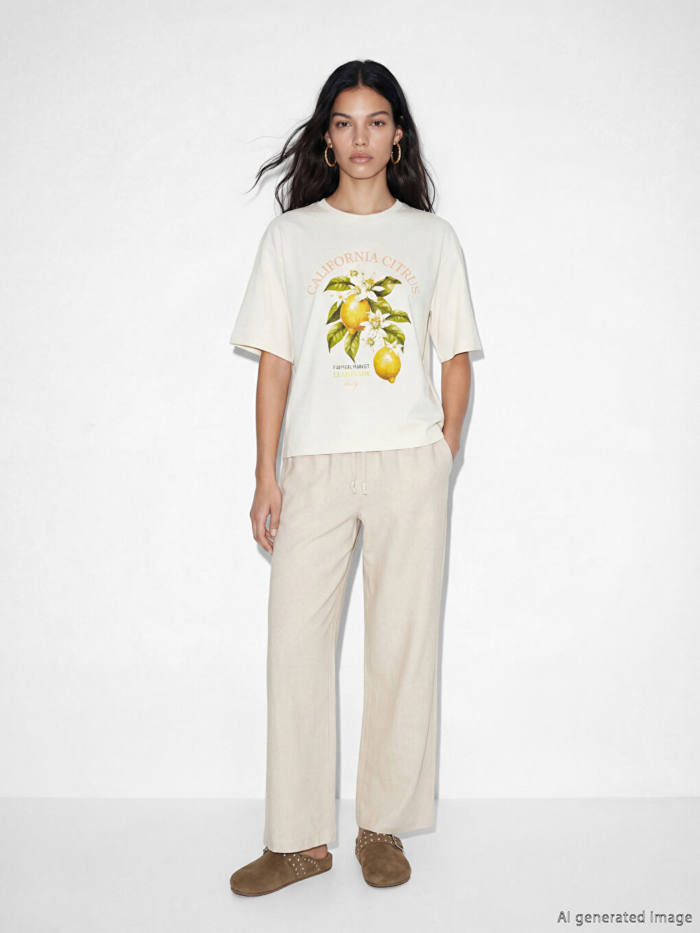 تيشيرت حريمي واسع بطبعة كاليفورنيا-1