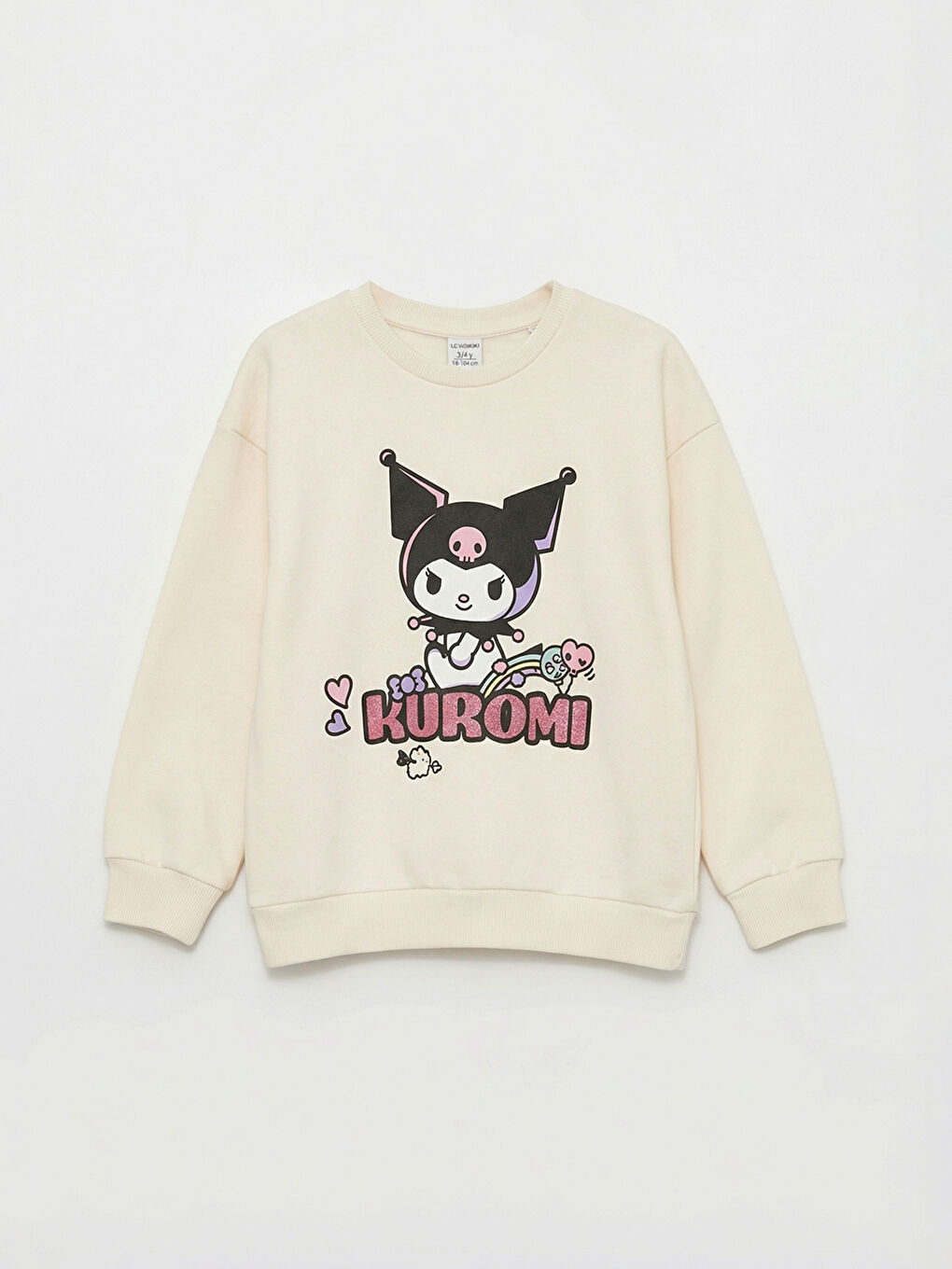 Ekru Kuromi Baskılı Kız Çocuk Kalın Sweatshirt