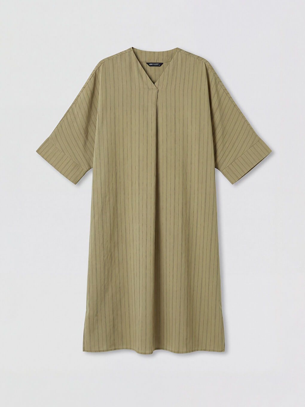 V Yaka Çizgili Oversize Elbise