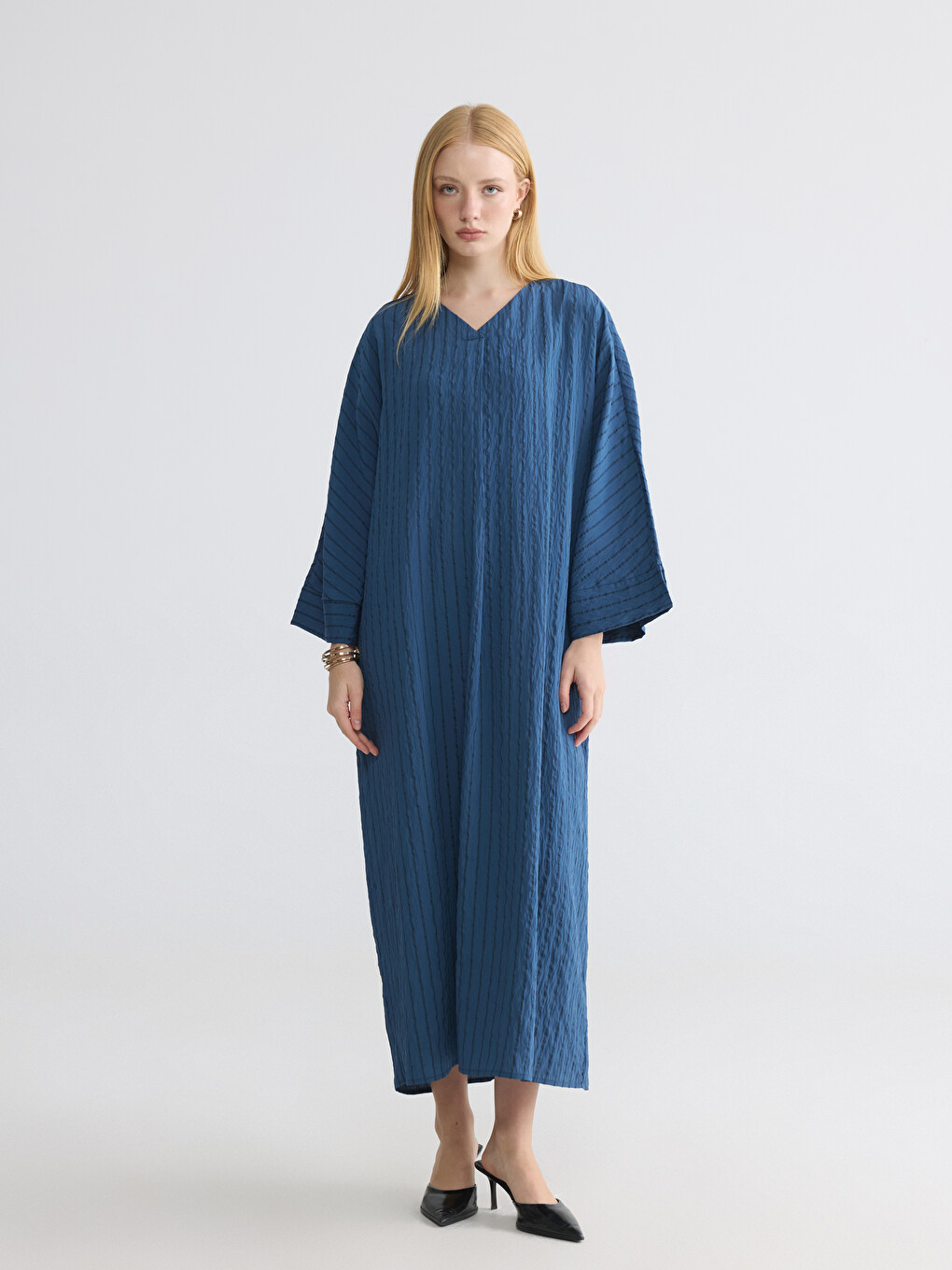 V Neck Striped Oversize Dress-1