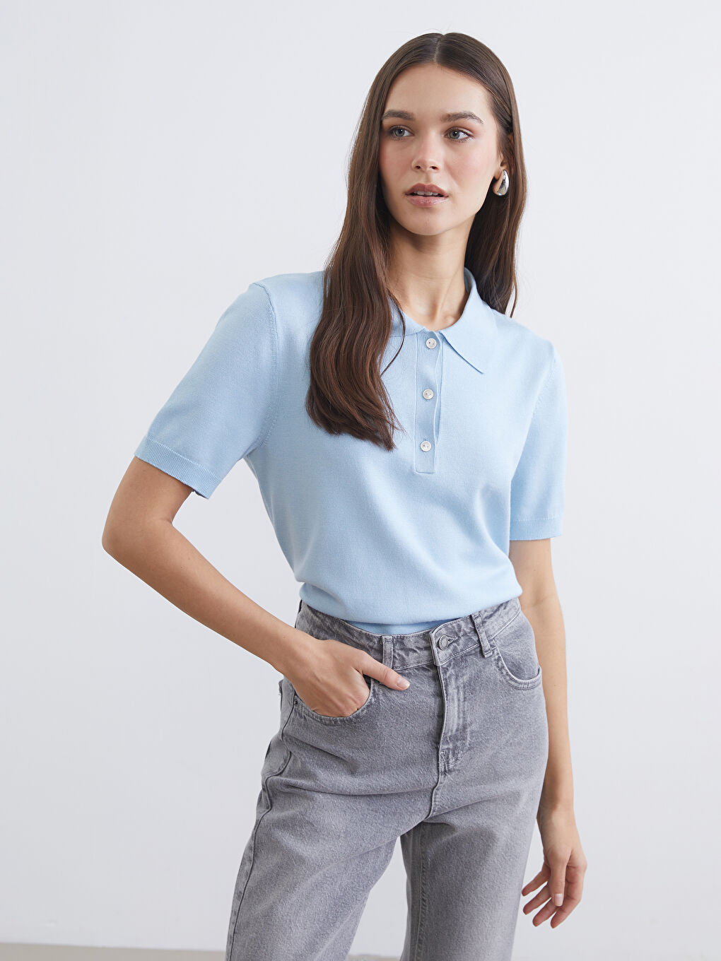 Polo Collar Women's Knit Sweater