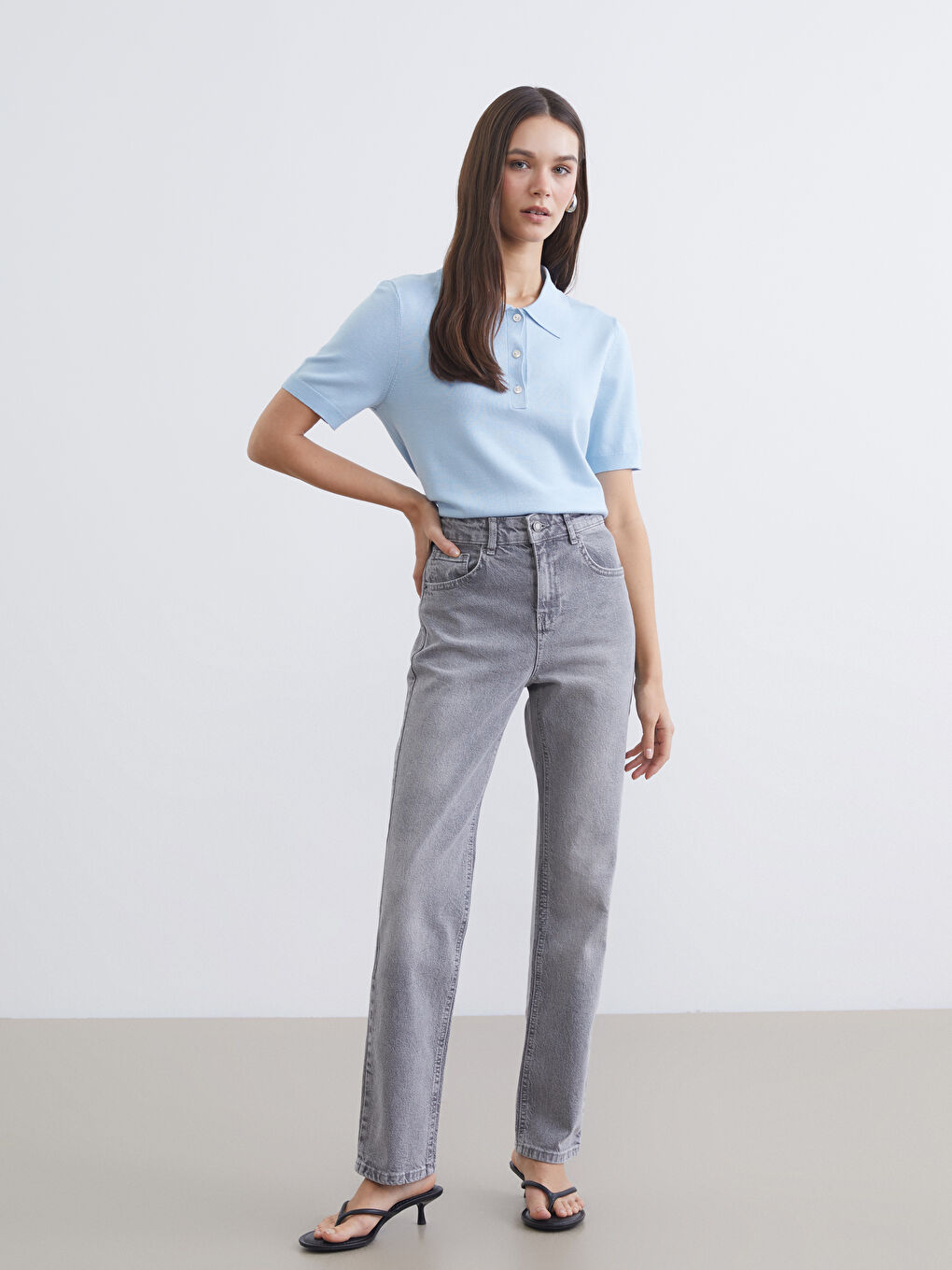 Polo Collar Women's Knit Sweater-1