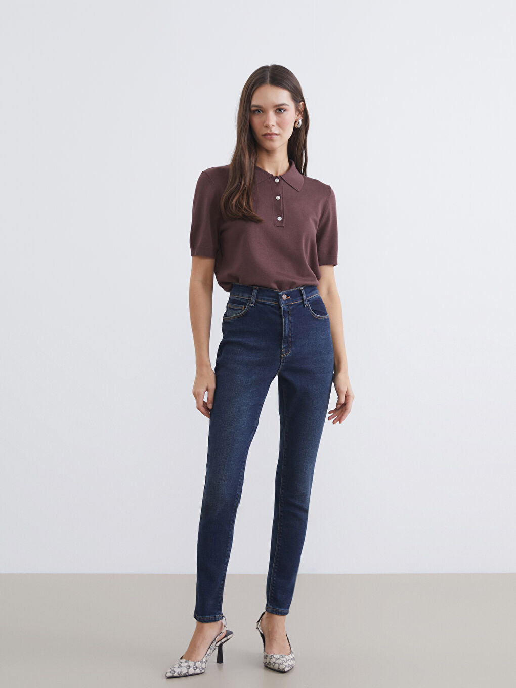 Polo Collar Women's Tricot Sweater-1