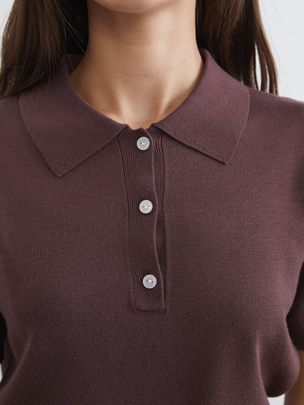 Polo Collar Women's Tricot Sweater-2